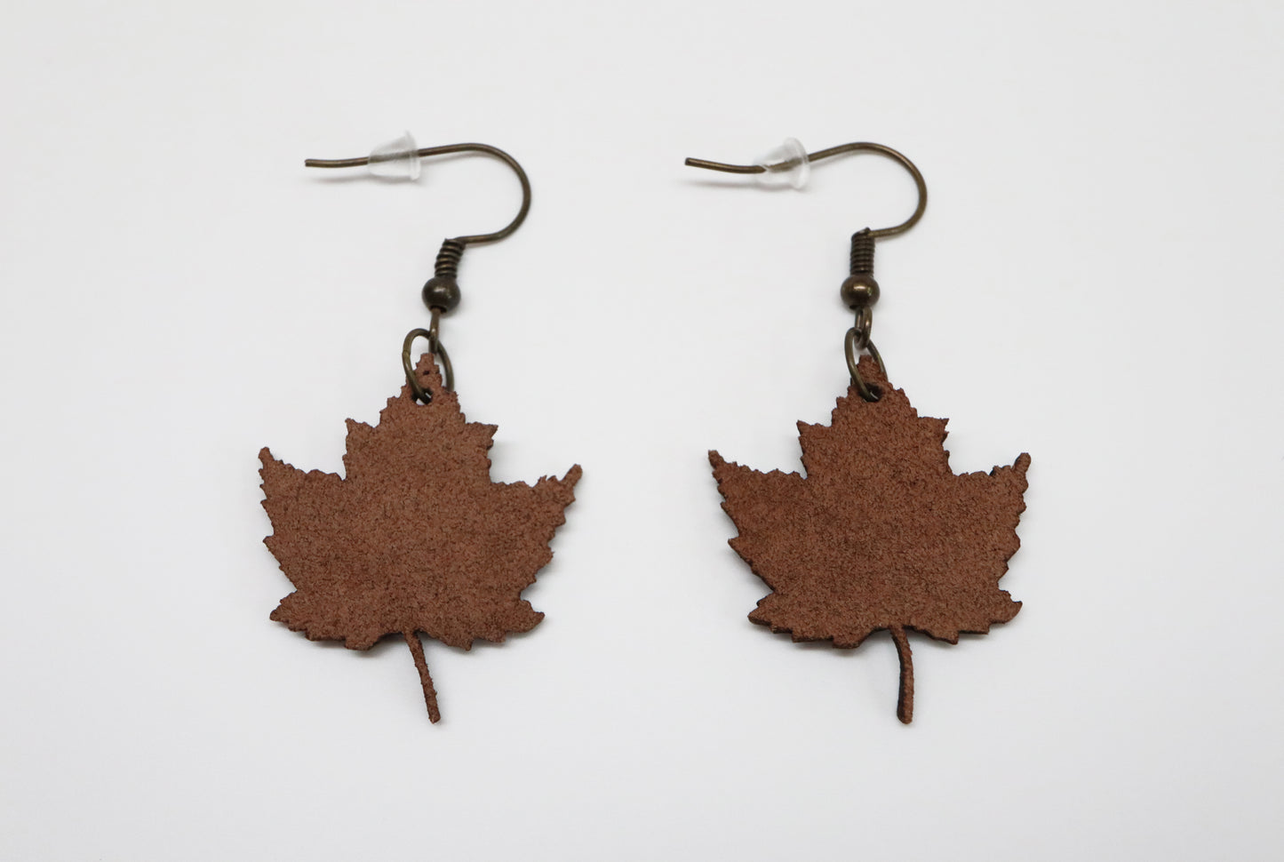 Dark Brown Faux Leather Maple Leaf Earrings
