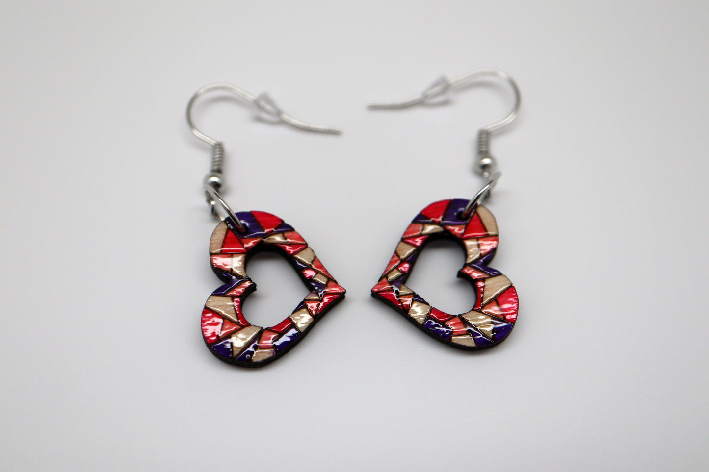 Wooden Geometric Heart Dangle Earrings