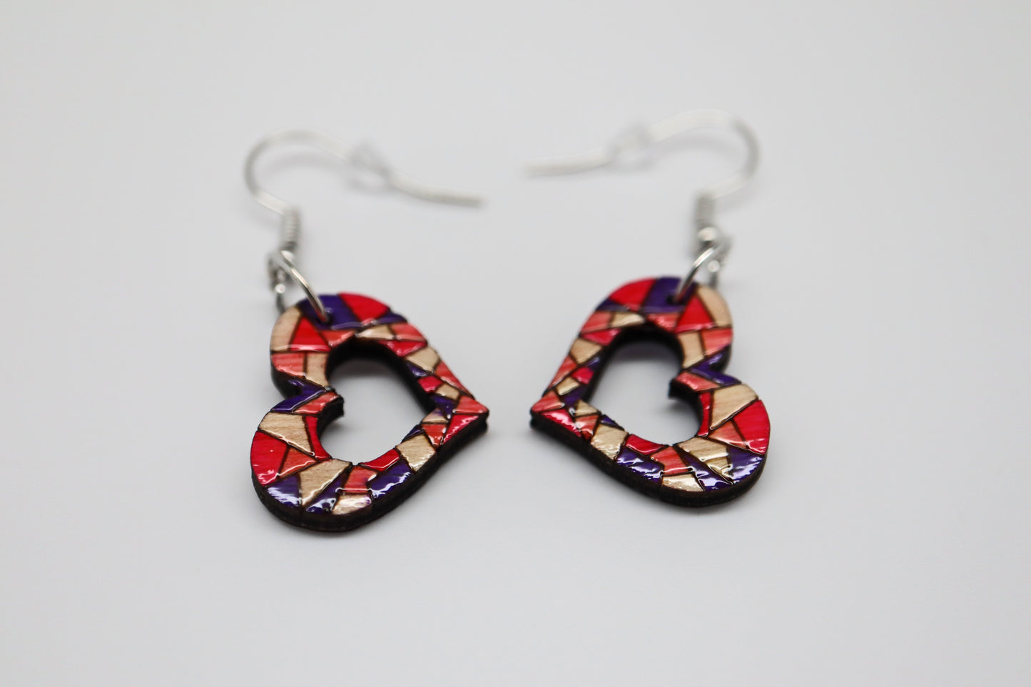 Wooden Geometric Heart Dangle Earrings