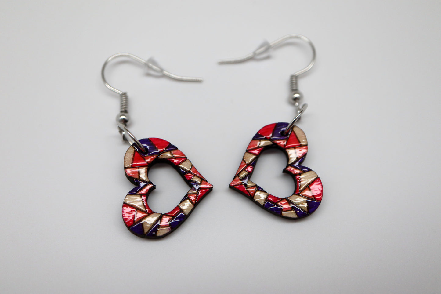 Wooden Geometric Heart Dangle Earrings