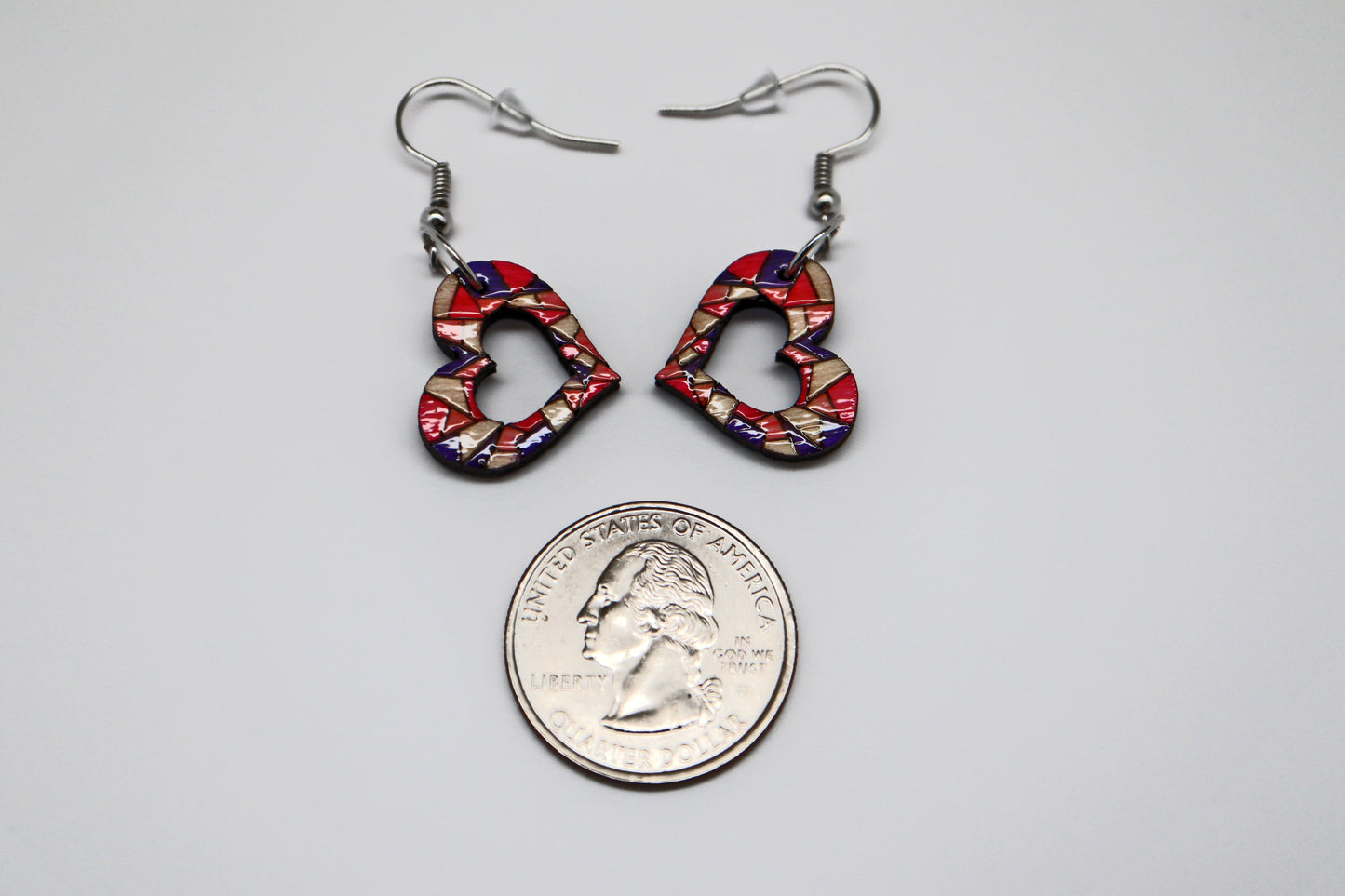 Wooden Geometric Heart Dangle Earrings