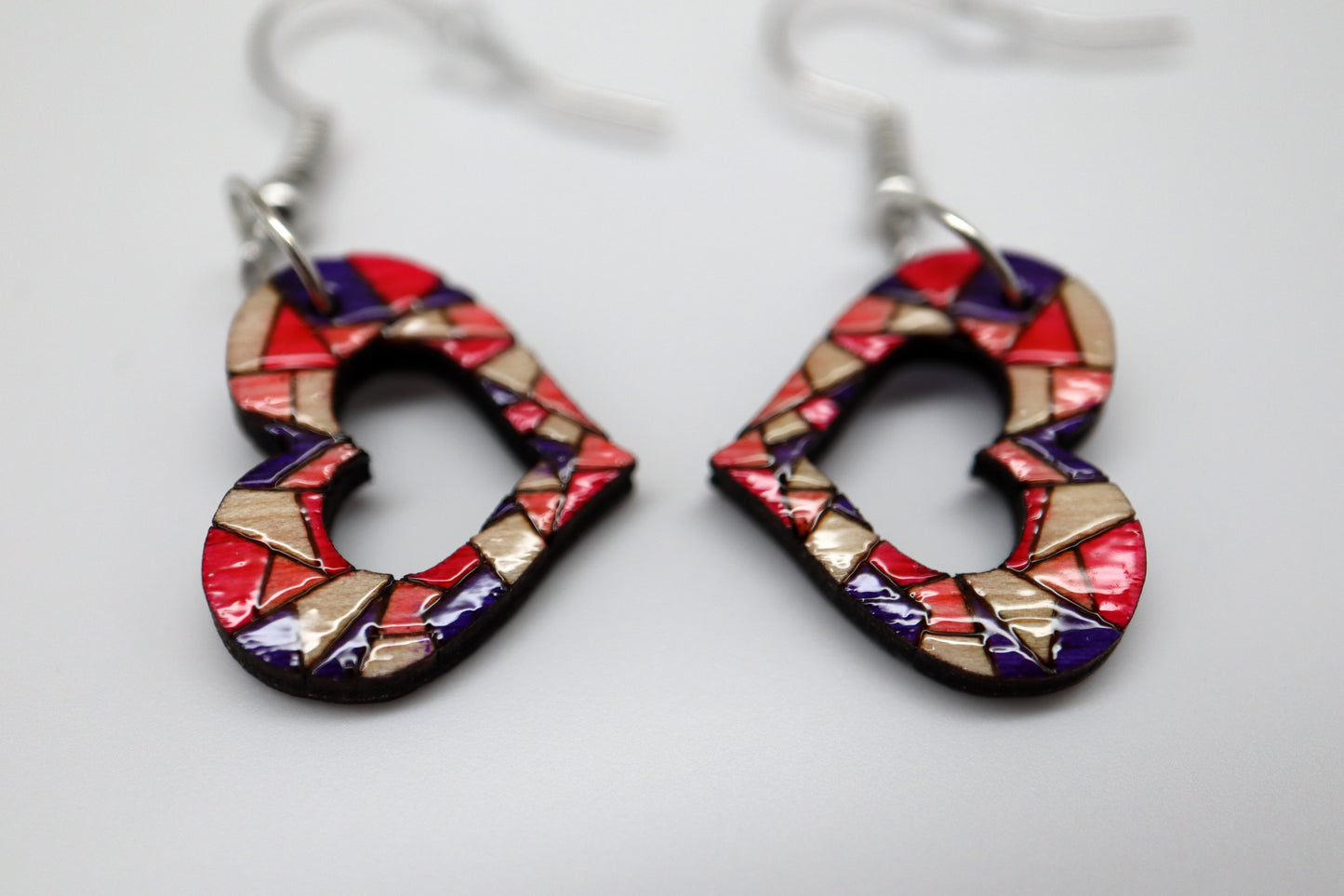 Wooden Geometric Heart Dangle Earrings