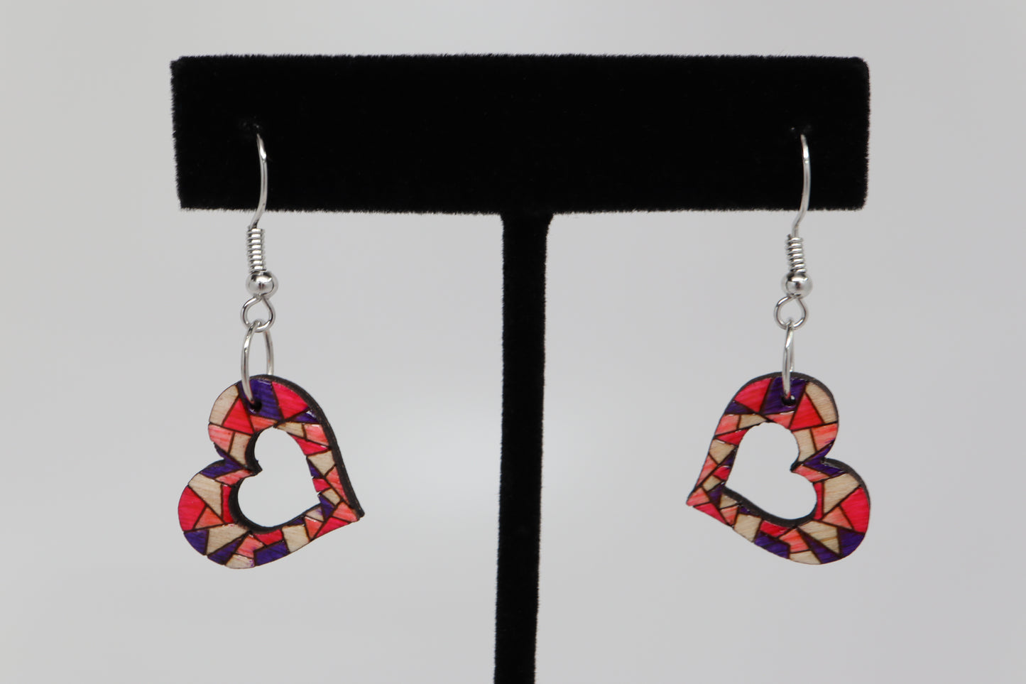 Wooden Geometric Heart Dangle Earrings