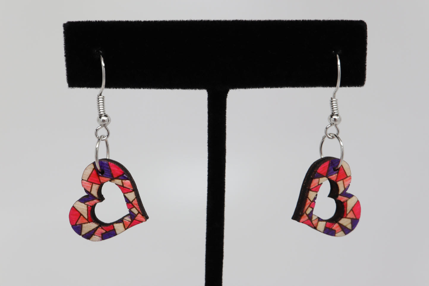 Wooden Geometric Heart Dangle Earrings