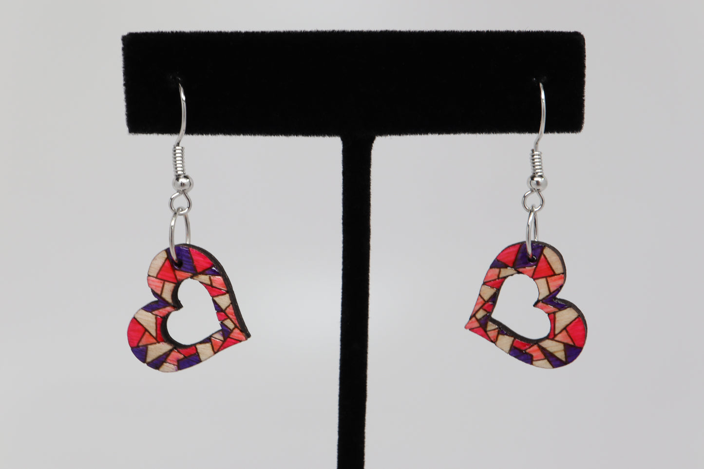 Wooden Geometric Heart Dangle Earrings