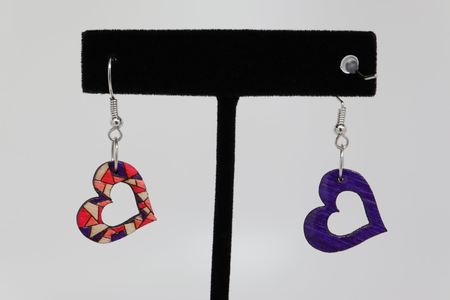 Wooden Geometric Heart Dangle Earrings