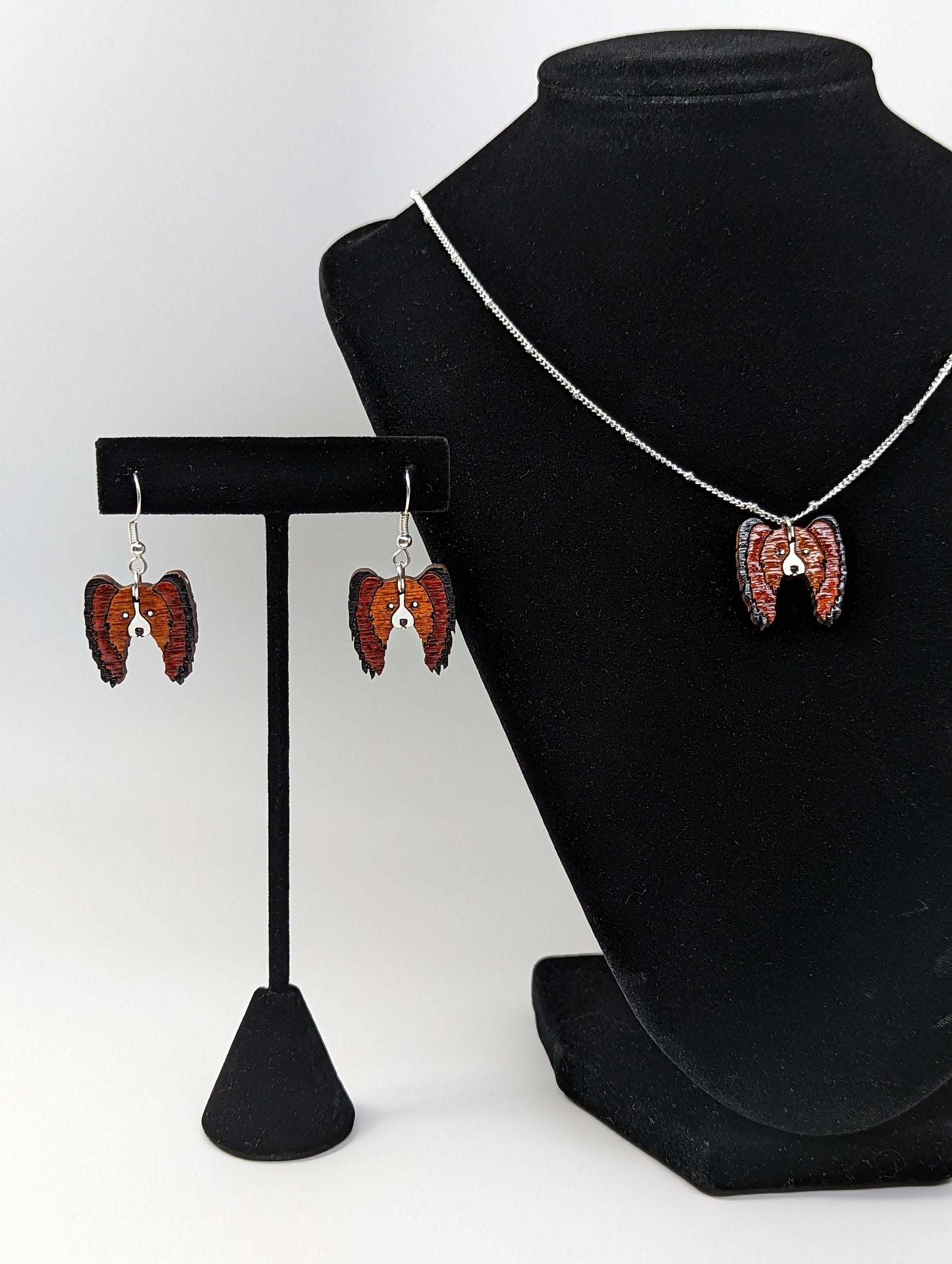 Custom Papillon Dog Necklace and Earrings Set
