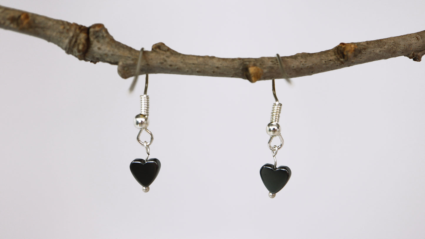 Small Black Hematite Heart Earrings