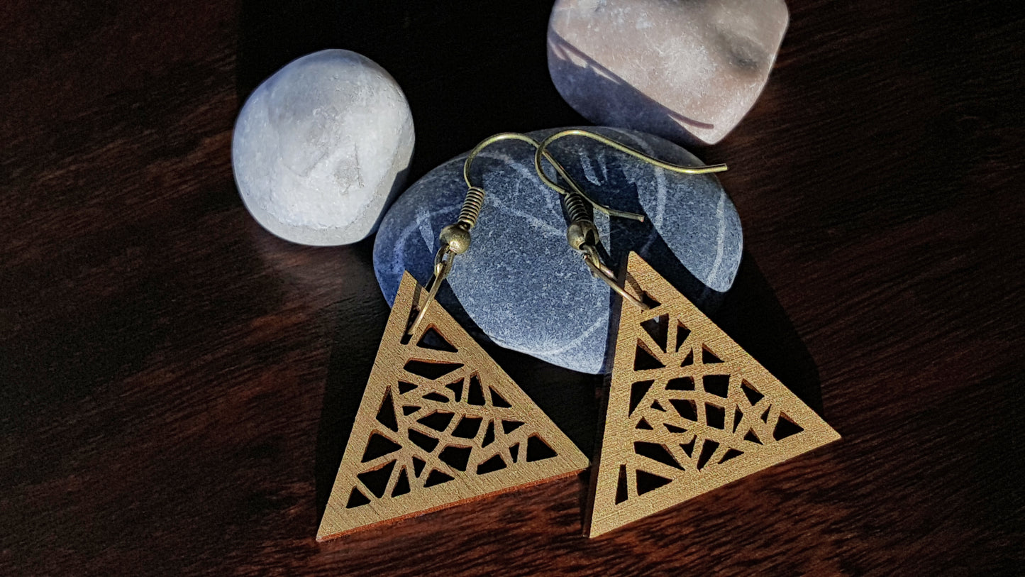 Wooden Gold Triangle Dangle Earrings