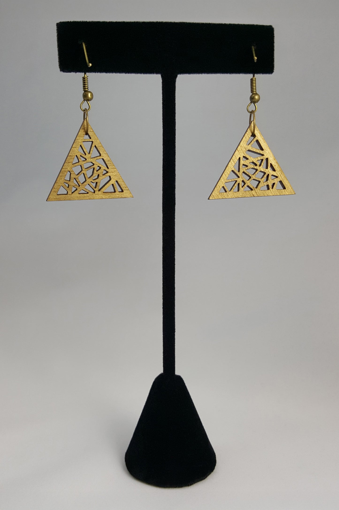 Wooden Gold Triangle Dangle Earrings
