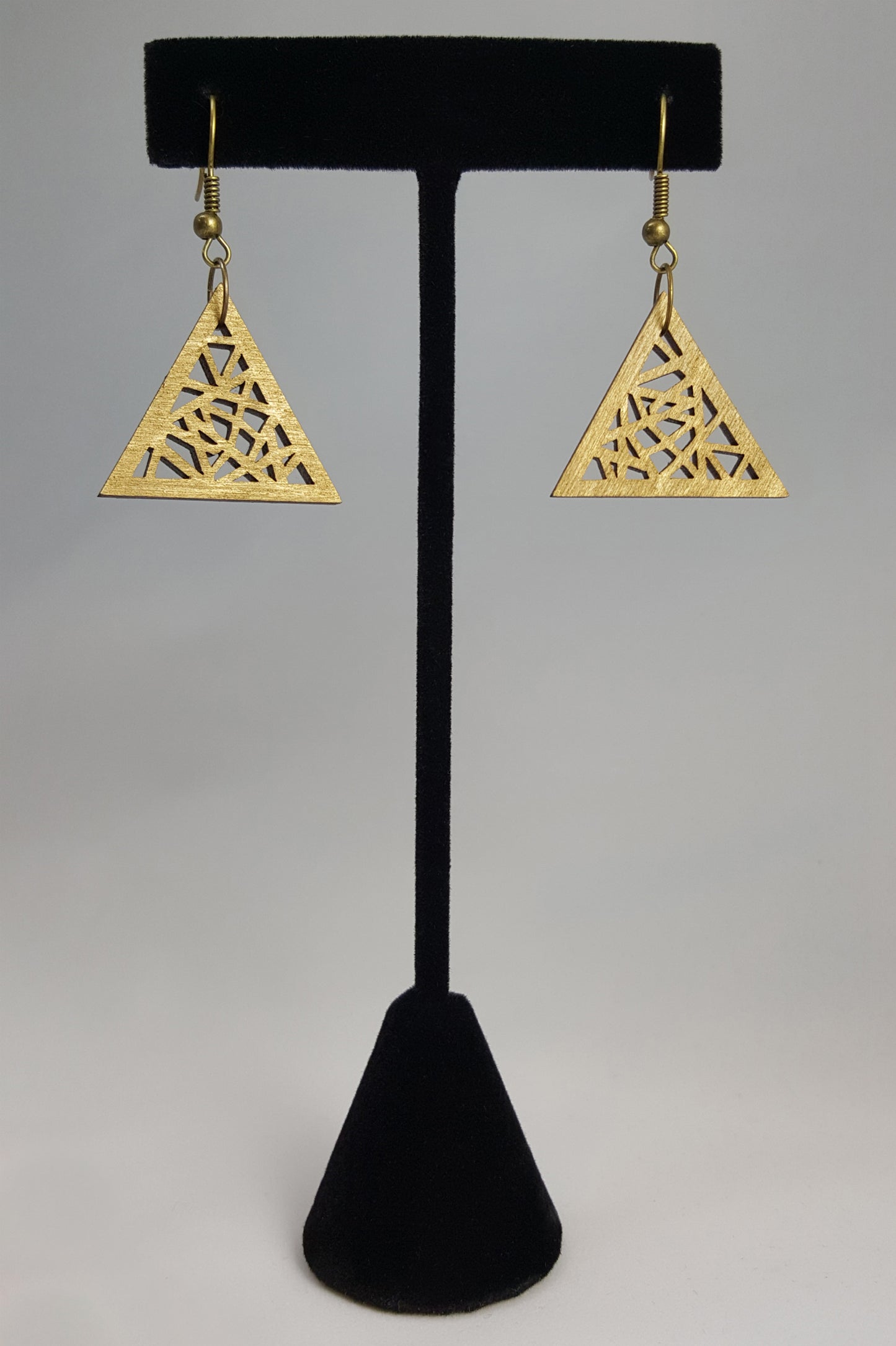 Wooden Gold Triangle Dangle Earrings