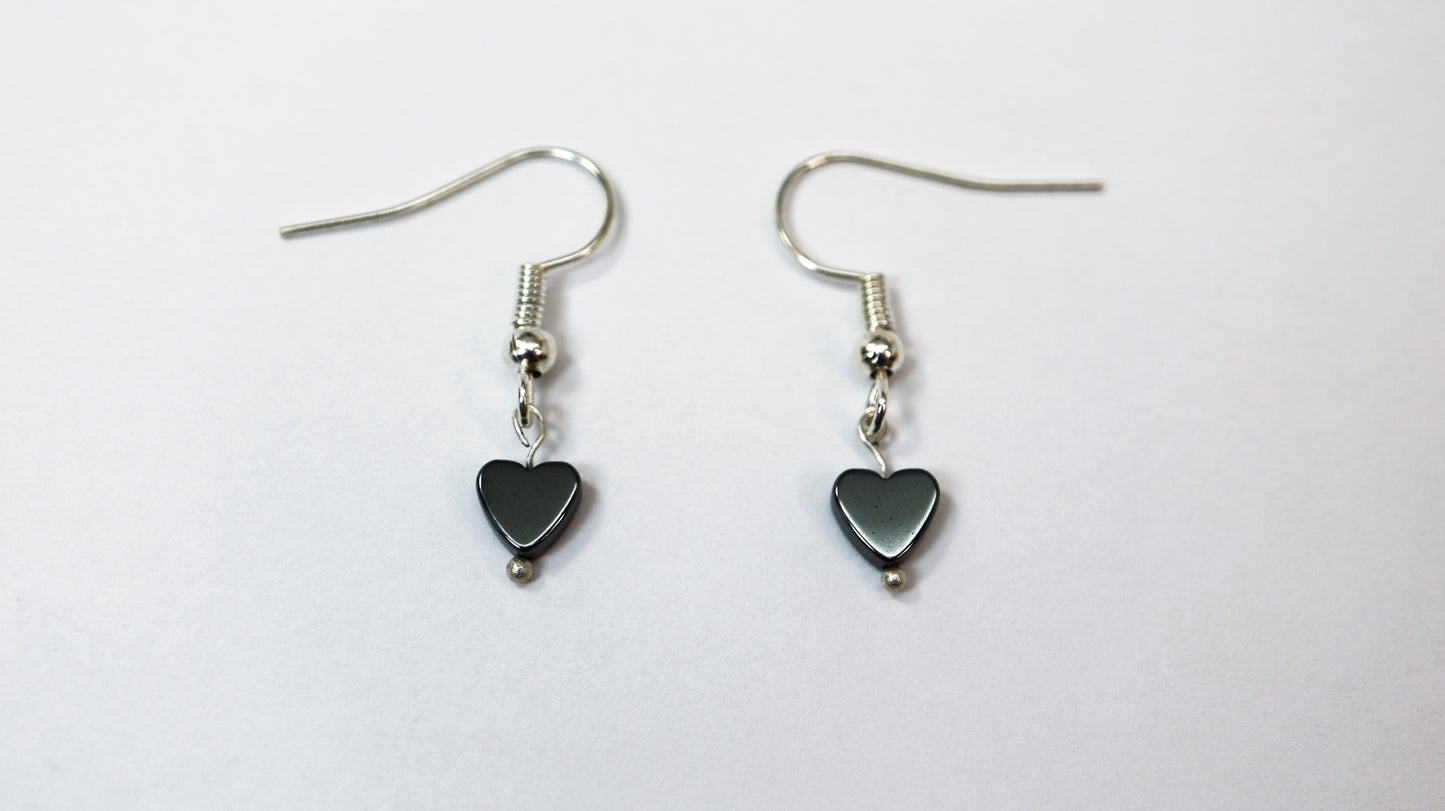 Small Black Hematite Heart Earrings