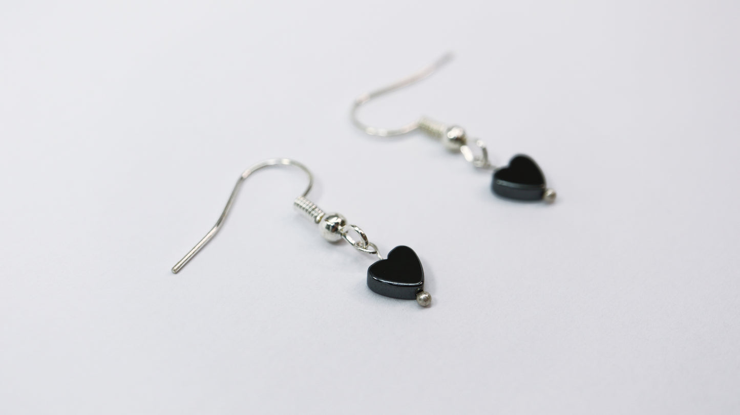 Small Black Hematite Heart Earrings
