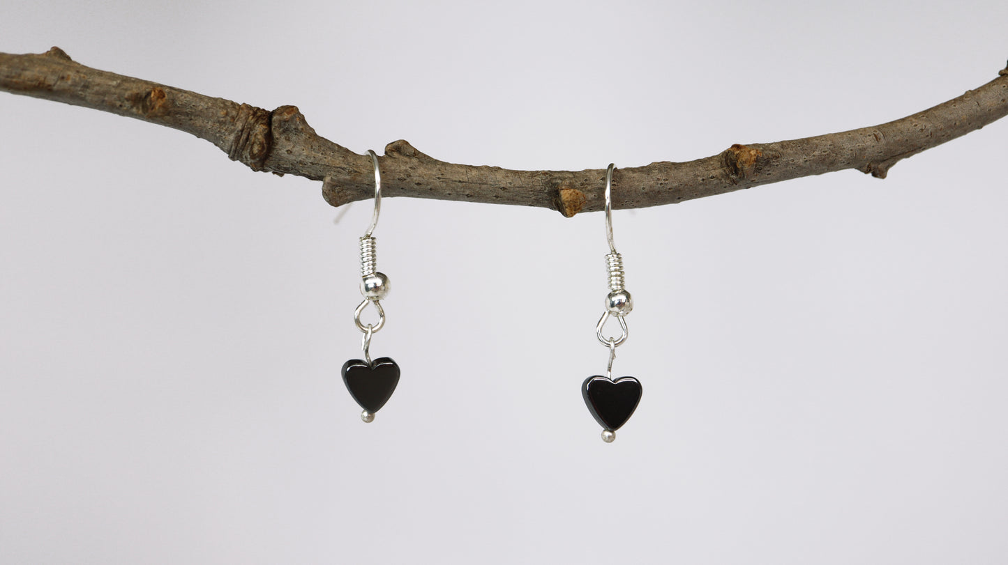 Small Black Hematite Heart Earrings
