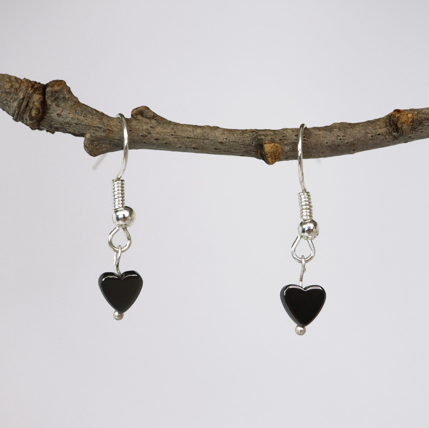 Small Black Hematite Heart Earrings