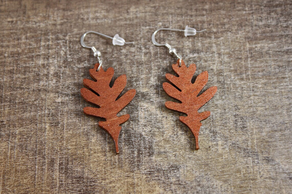 Green Oak Leaf Dangle Earrings