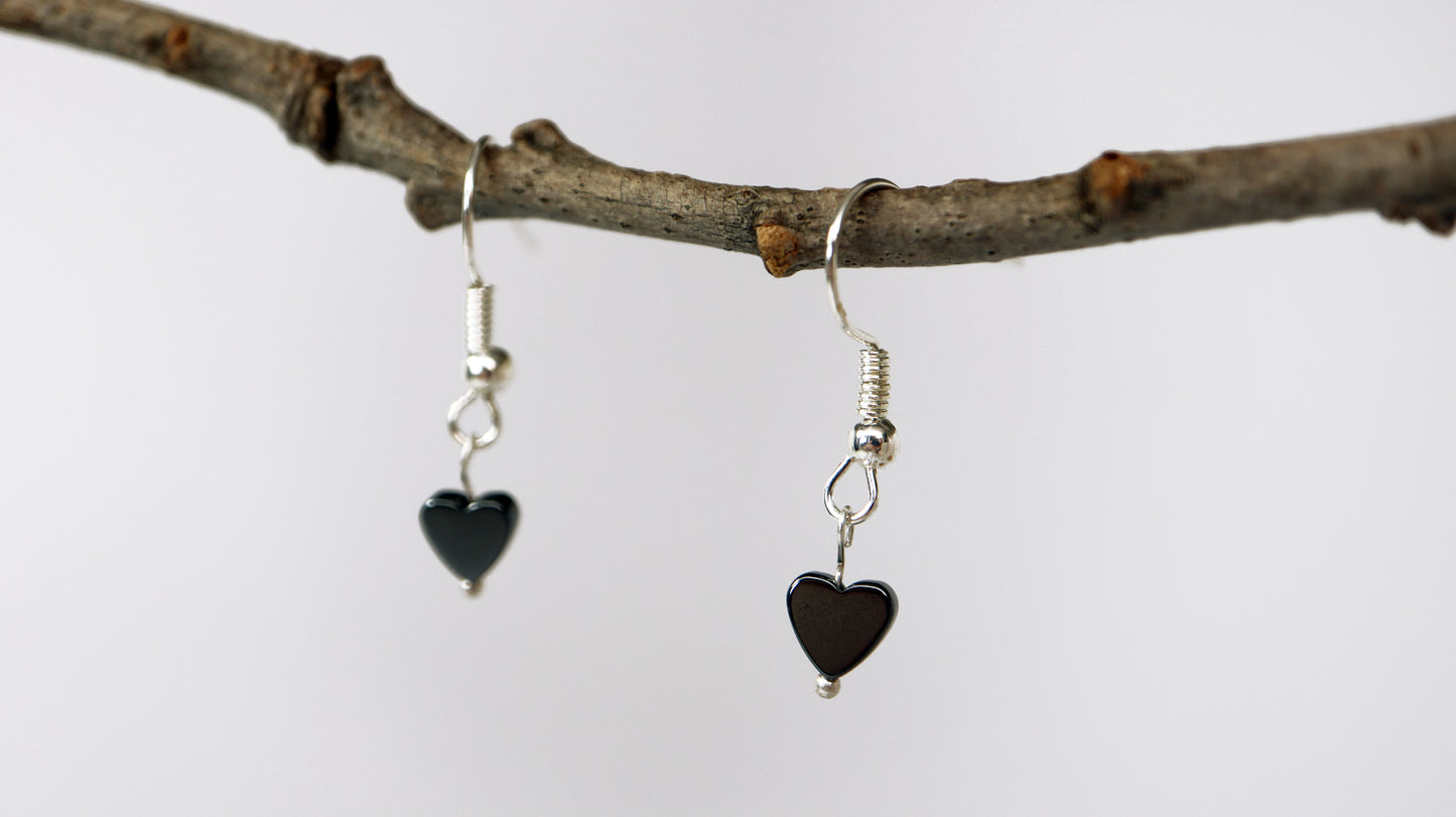 Small Black Hematite Heart Earrings