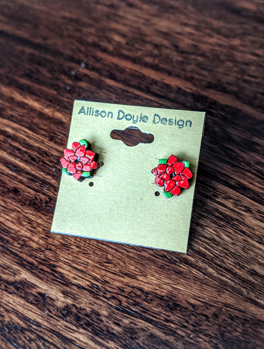 Custom Poinsettia Stud Earrings