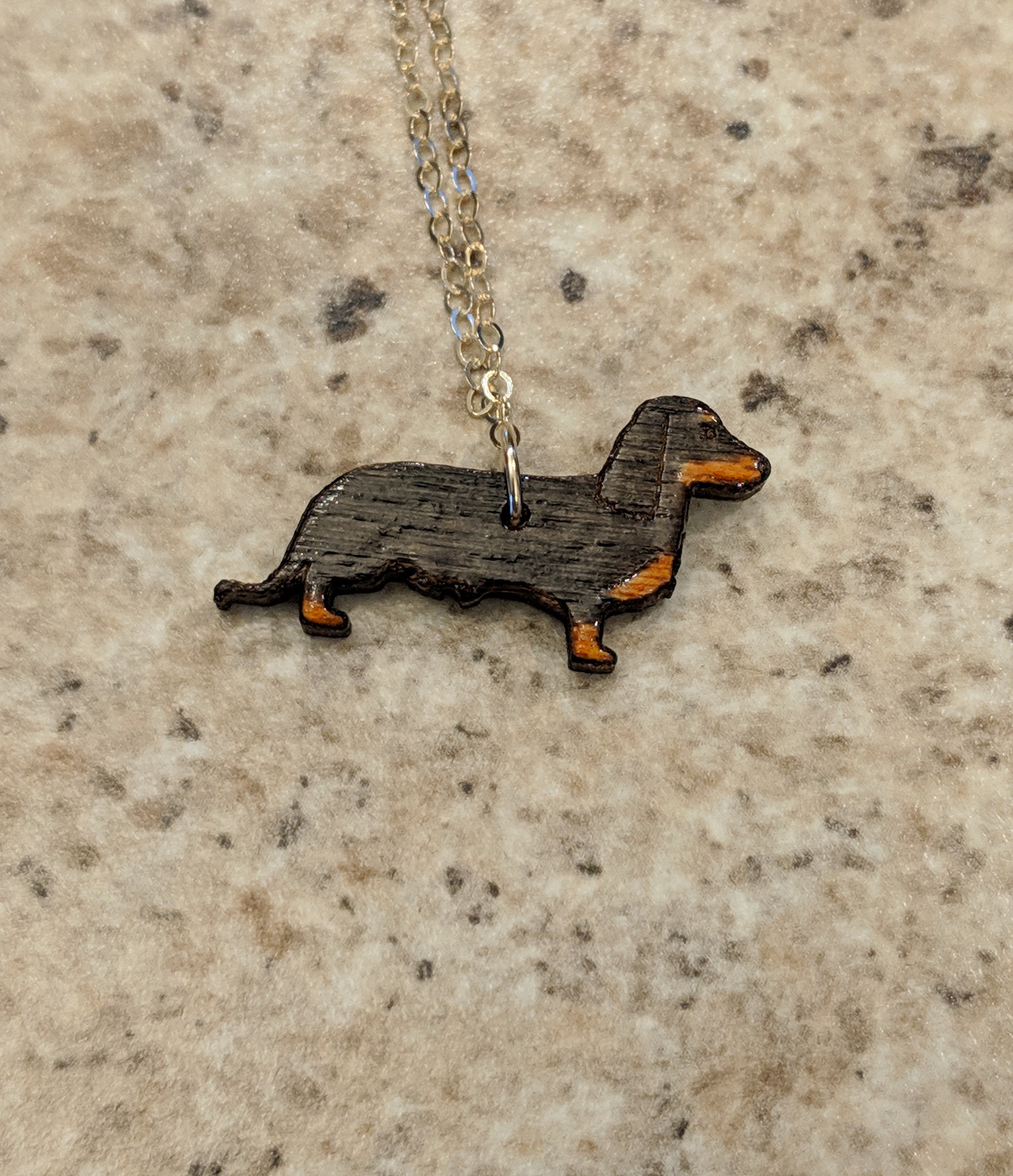 Custom Dachshund Weenie Dog Silver Necklace – Choose Initial Or Family – Silver Plated With Rhinestone, 18 Inch