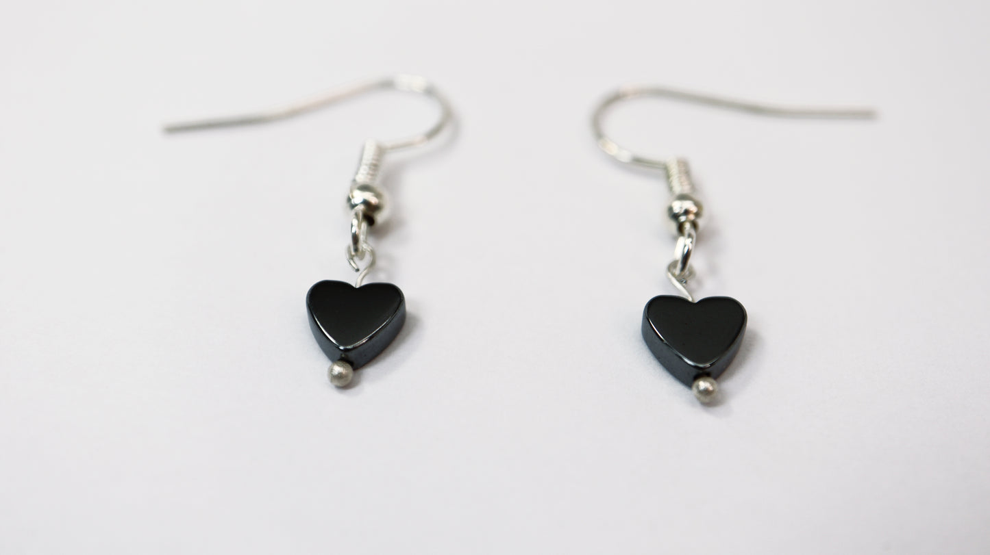 Small Black Hematite Heart Earrings