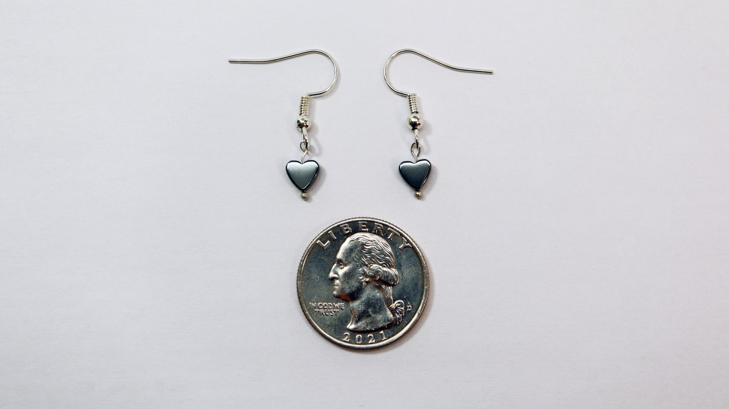 Small Black Hematite Heart Earrings